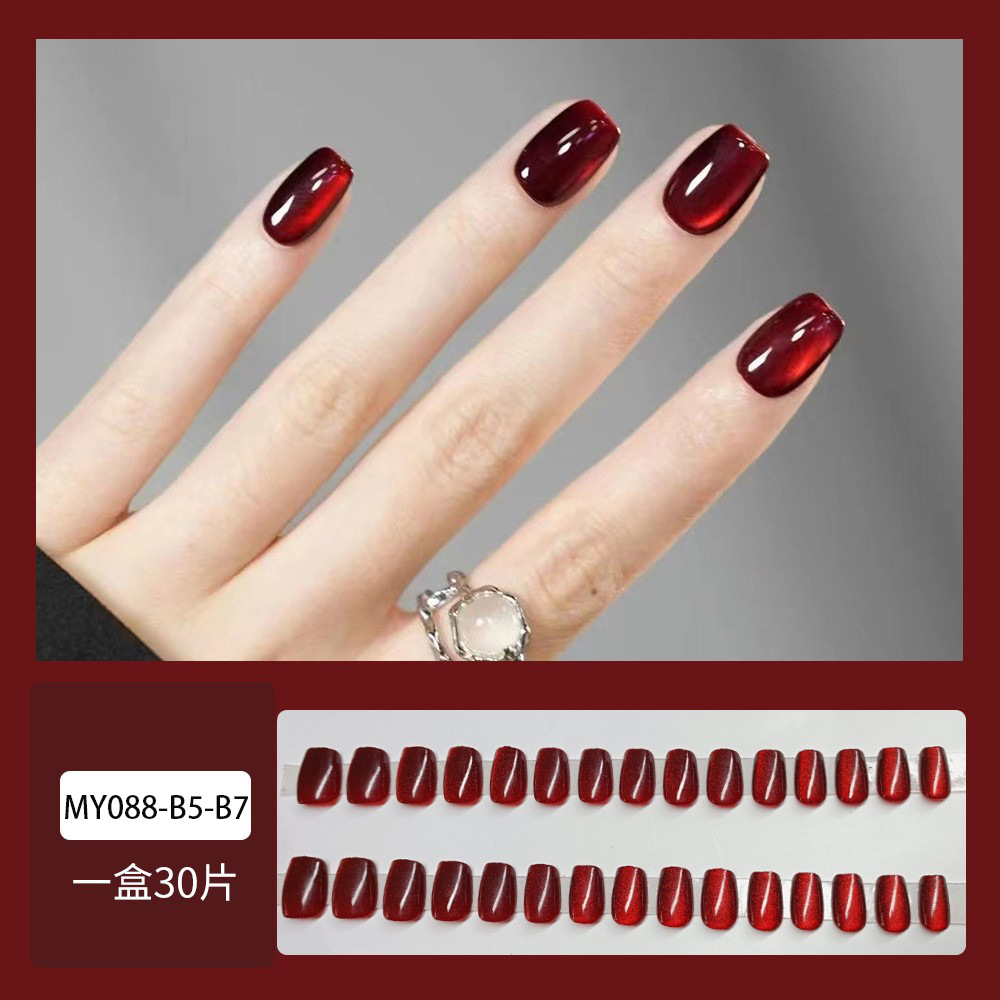 Comercio exterior Chelizi vino rojo ojo de gato manicure Año Nuevo blanco noble usar piezas de uñas 30 piezas de parche de uñas