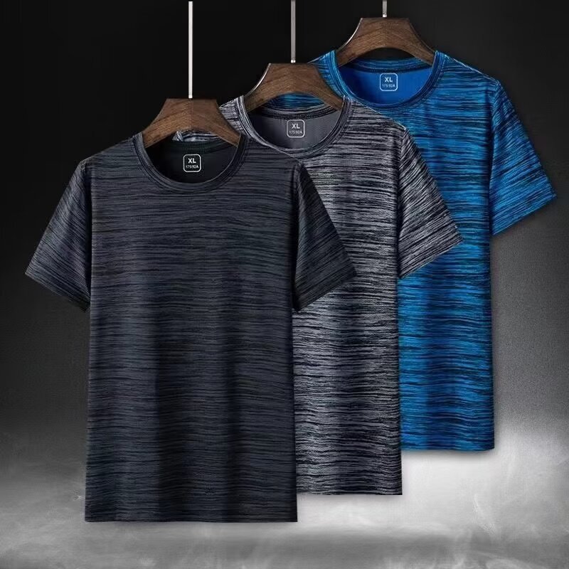 Ice Silk Short-Sleeved T-Shirt for Men, Summer Breathable Cationic Half-Sleeve Men's Sports Top, Quick-Drying Running Shirt with Color Matching