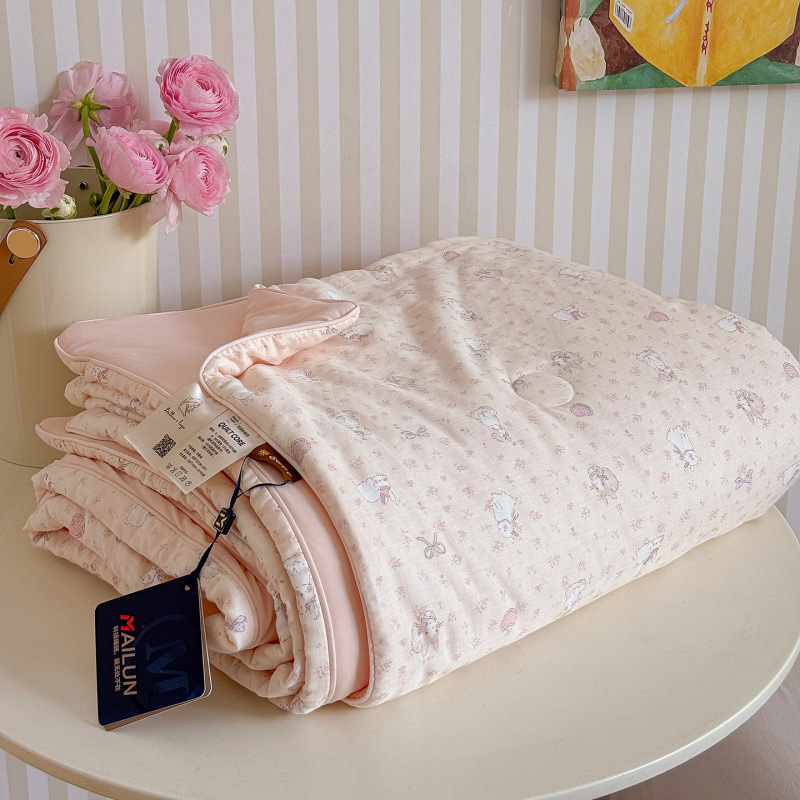 Summer Class a Ultra-Soft All-Cotton Double-Layer Gauze Ice-Silk Summer Quilt, Pure Cotton Thin Ice-Gauze Air-Conditioning Quilt, Machine Washable