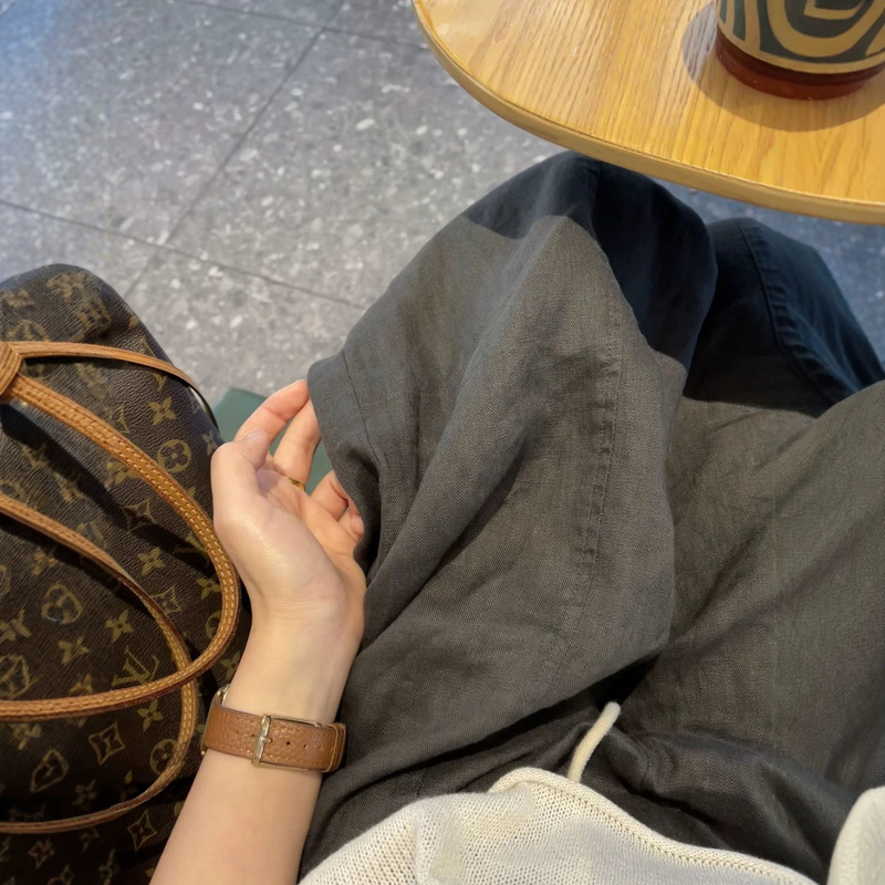 Korean-Style Blue Maple Pants for Summer Commuting in Tencel Linen Korean-Style Blue Maple Pants for Summer Commuting in Tencel Linen