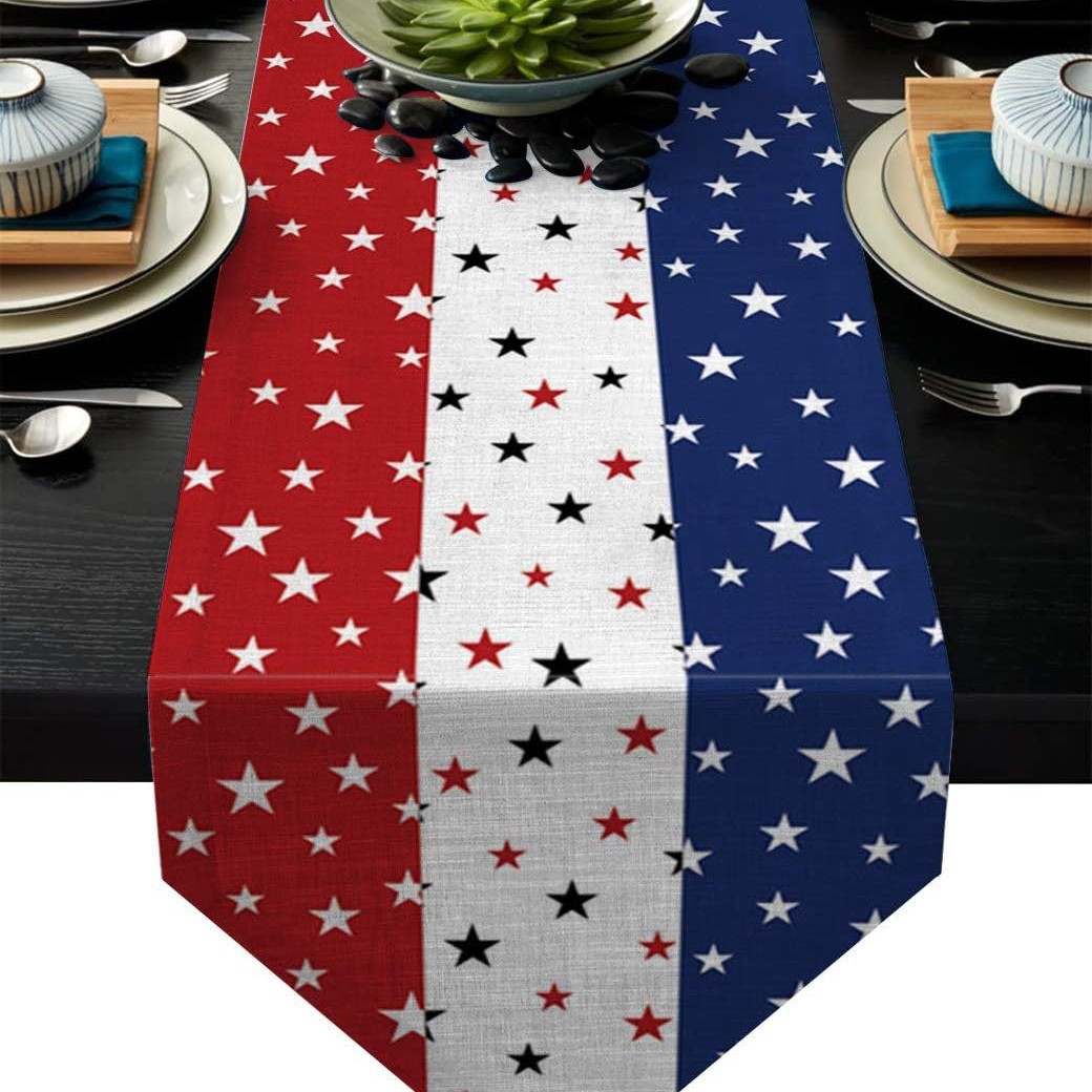 Transfronterizo 2024 Amazon nuevo día independiente pentáculo lino tabla bandera tabla de comedor tabla de té tabla de bandera
