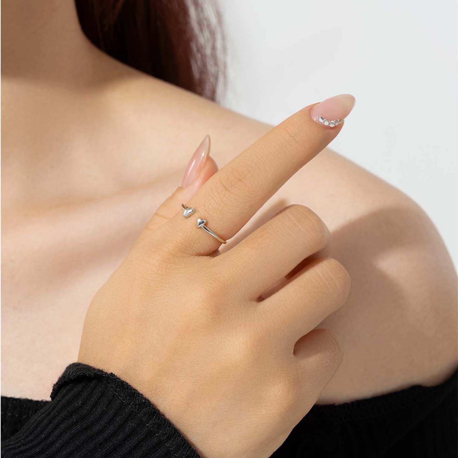 Argent Sterling 925 Forme De Cœur Anneau Ouvert display picture 1