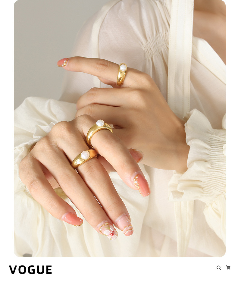 Open Ring Classification Sweet C Shape Titanium Steel Plating Inlay Pearl Open Ring