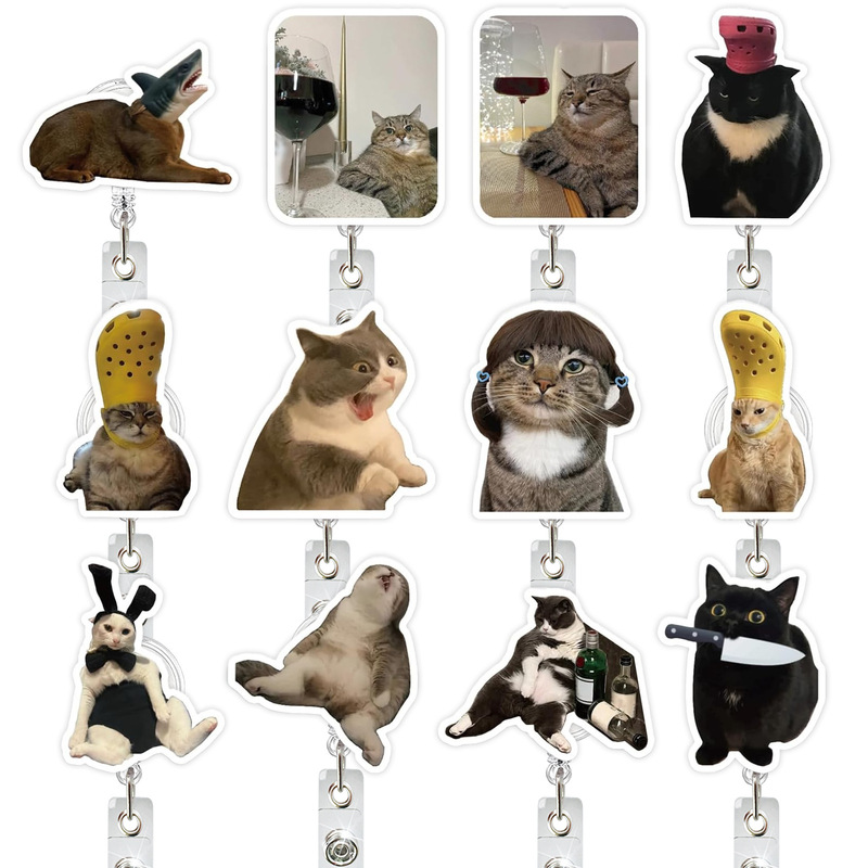 Fun Cat Expression Retractable Badge Reel with Humorous Meaning Housewarming Gift Crocodile Clip Retractable Buckle