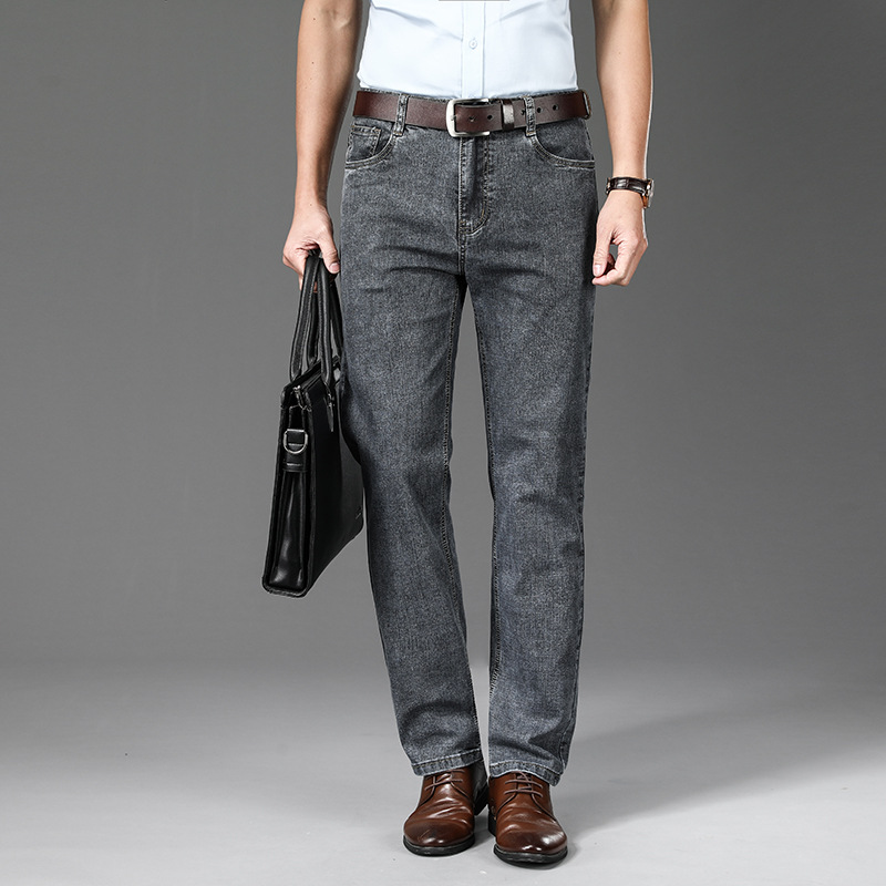 男裝春夏新款牛仔褲男直筒寬松男士商務男褲彈力薄款中年高腰長褲