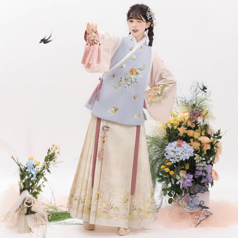 Original Ming Dynasty-Style Hanfu for Women 【Shengyan】 Han Element Cross-Collar Top, New Chinese Fashion Thickened Autumn and Winter Set Original Ming Dynasty-Style Hanfu for Women 【Shengyan】 Han Element Cross-Collar Top, New Chinese Fashion Thickened Autumn and Winter Set