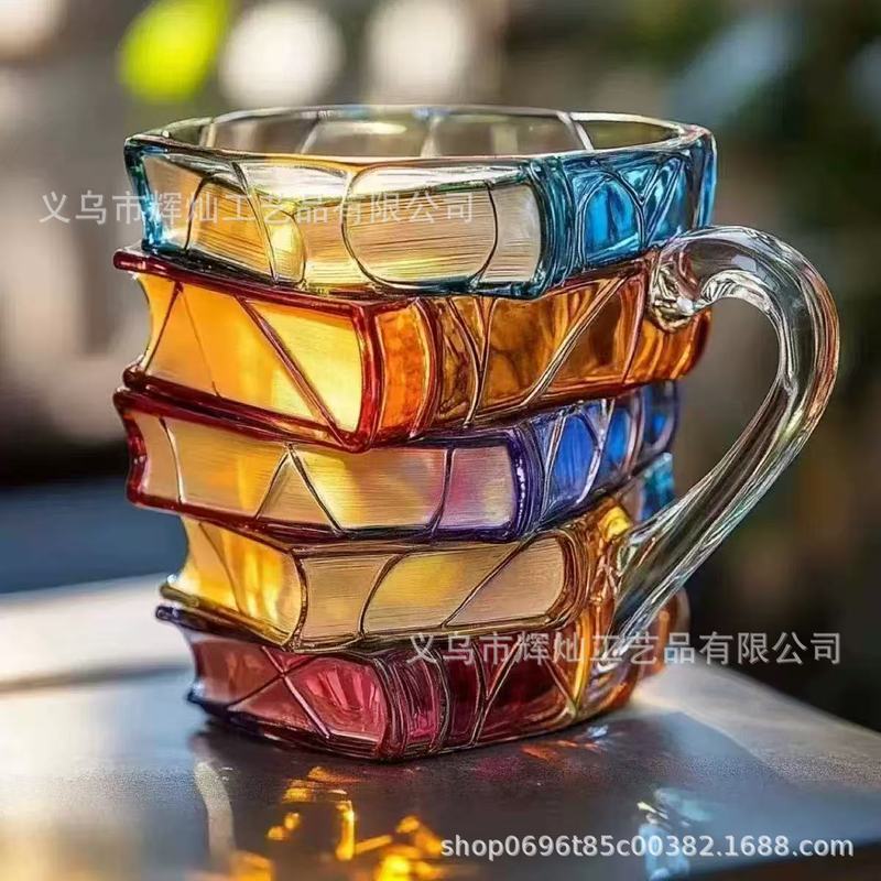 跨境创意堆叠彩绘书杯马克杯摆件高级感小众树脂桌面咖啡杯工艺品|undefined