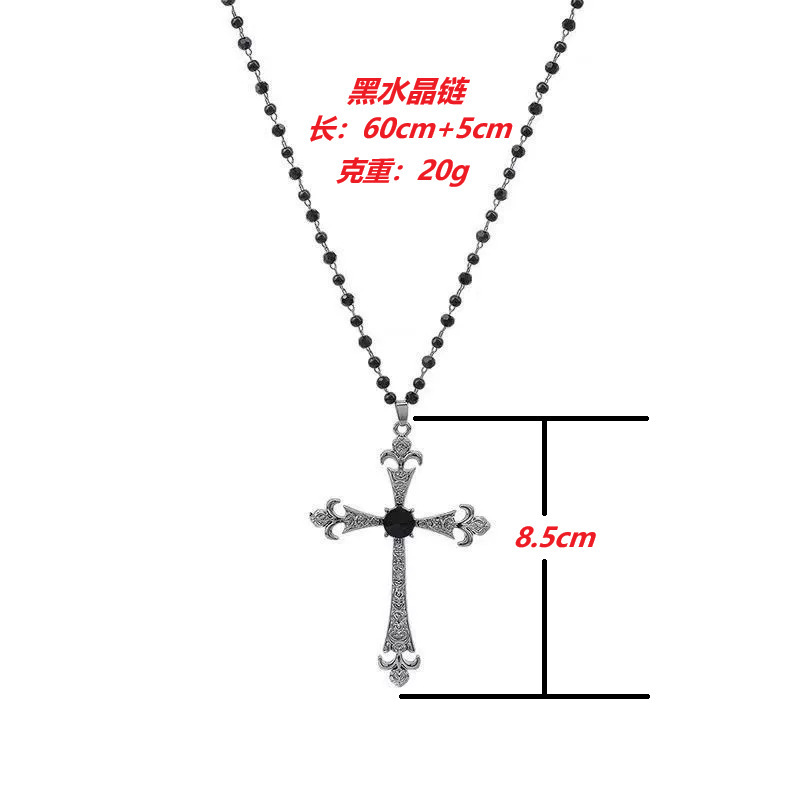 复古暗黑风十字架项链亚文化哥特风长款镶钻毛衣链小众甜酷锁骨链|undefined