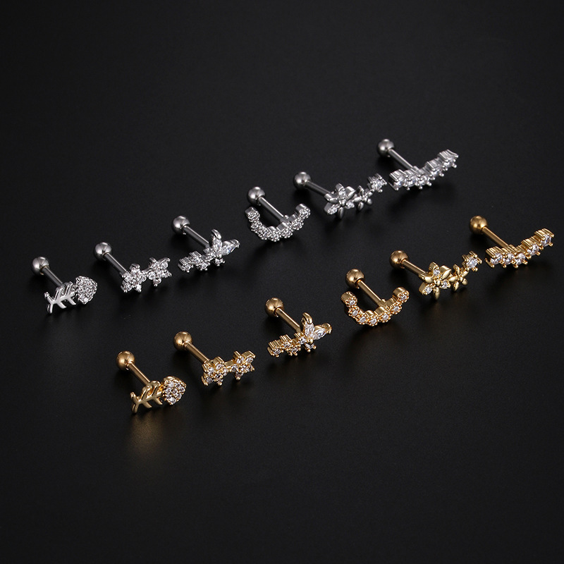 Women'S Gender Fashion Star Stainless Steel Star Zircon Ear Studs 1 Piece
