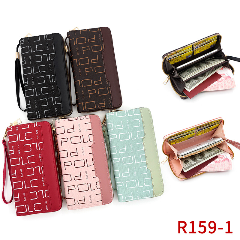 De las mujeres de estilo coreano simple cartera larga cremallera Cartera de cuero de color a juego de moda moneda monedero titular de la tarjeta bolso