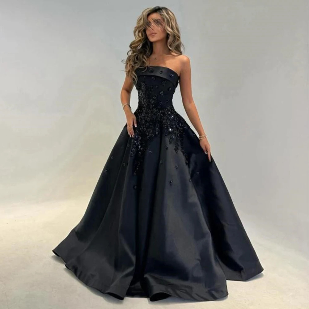 Black Strapless Evening Dress European and American Aliexpress New French Style A-Line Dress Party High-End Long Dress 2026