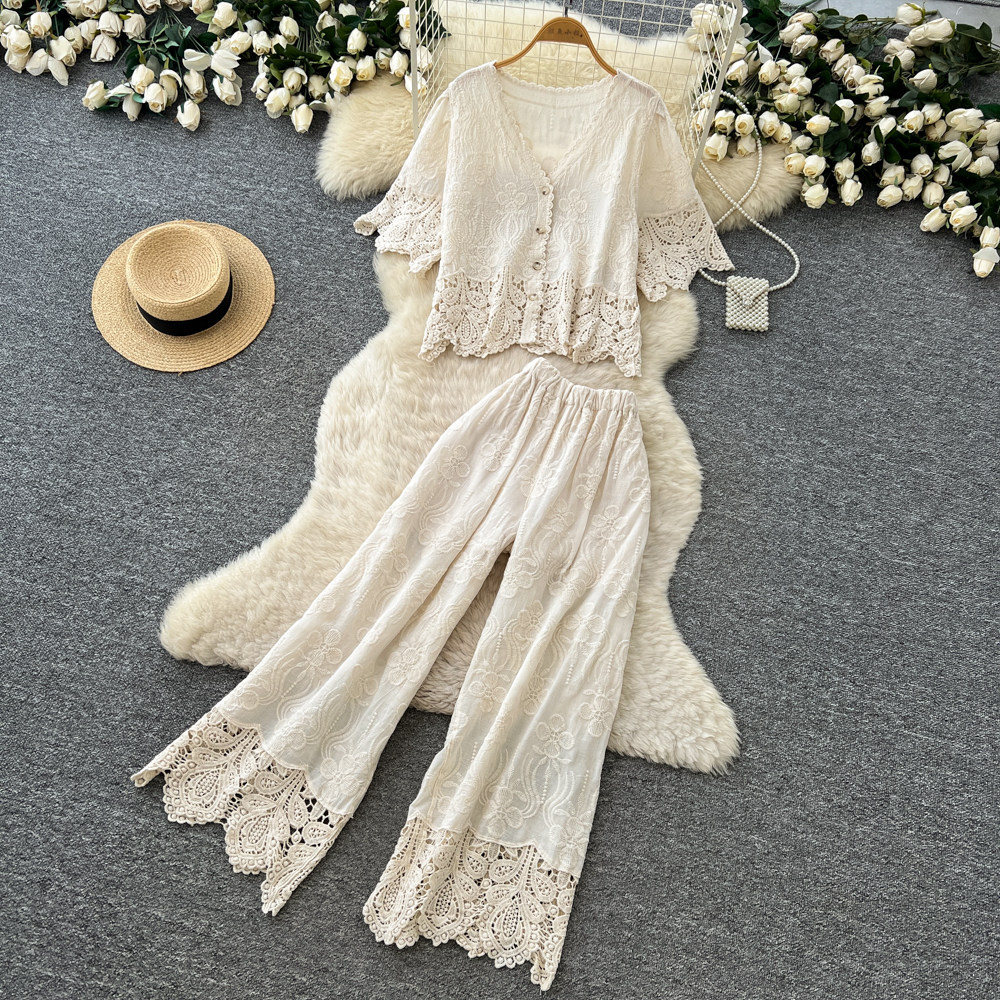 Ensemble blouse en dentelle et short style français été_voghion.com