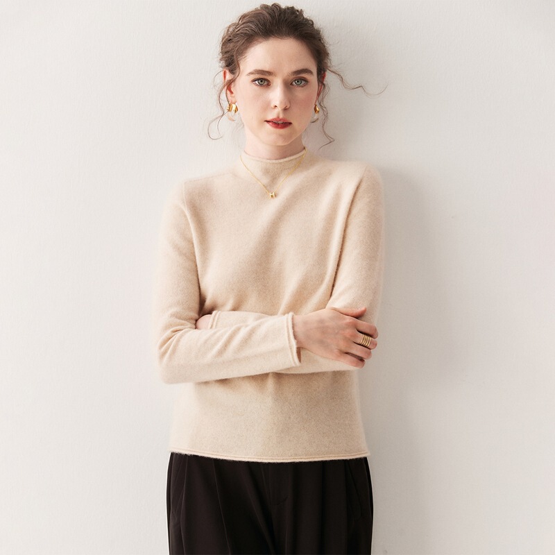 25 New Autumn and Winter Half-High Curled Collar Cashmere Sweater for Women Slimming Look Knitted Wool Sweater with Long-Sleeved Pullover Sweater