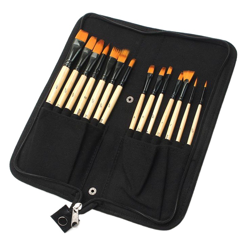 Traje de cepillo de nylon transfronterizo 14 Negro/albaricoque acuarela gouache acrílico aceite cepillo bolsa de lona gratis