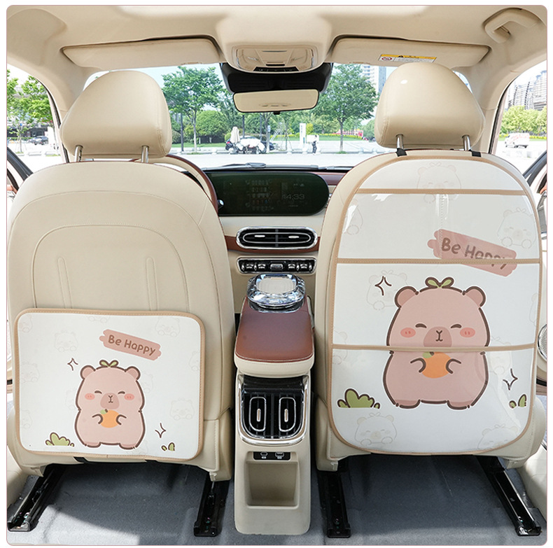 Car Seat Back Anti-Kick Pad Debris Bag Leather Stain-Resistant Car Protective Pad Cartoon Capybara Car Anti-Kick Pad