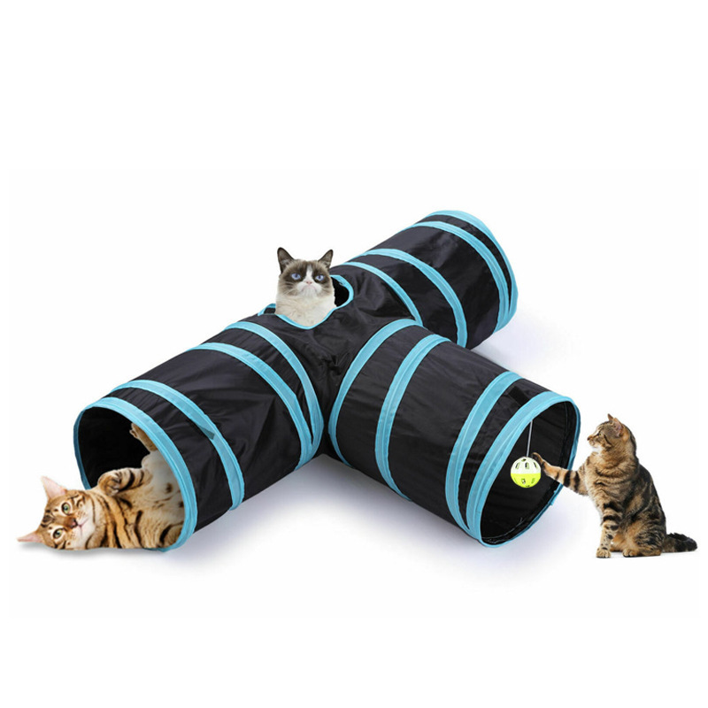 Factory Amazon with fixed paper folding pet supplies cat three-way cat tunnel