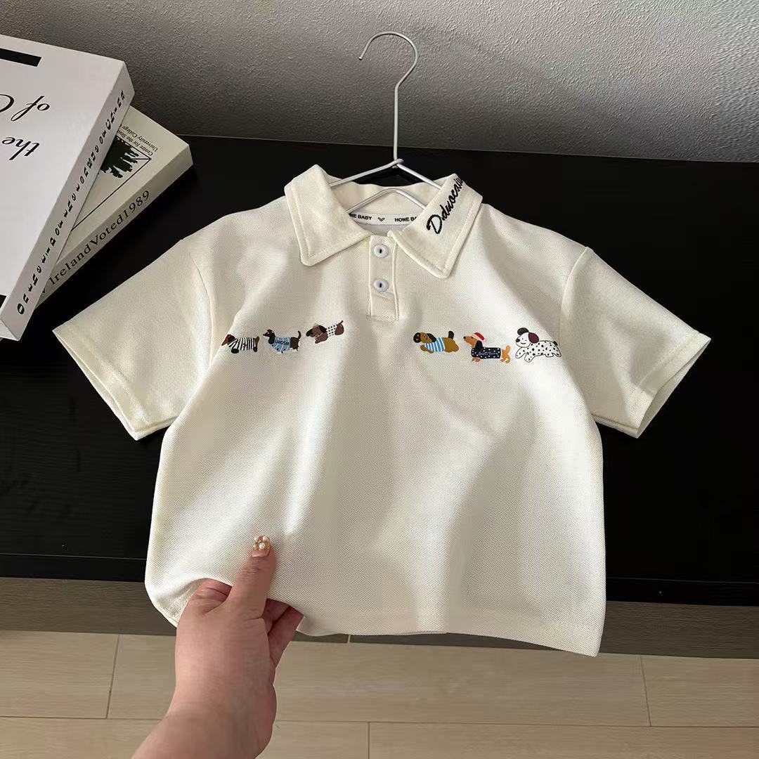 New summer children's cotton polo shirt, short-sleeved, Korean style, embroidered, versatile T-shirt for boys and girls, stylish for medium and large children.