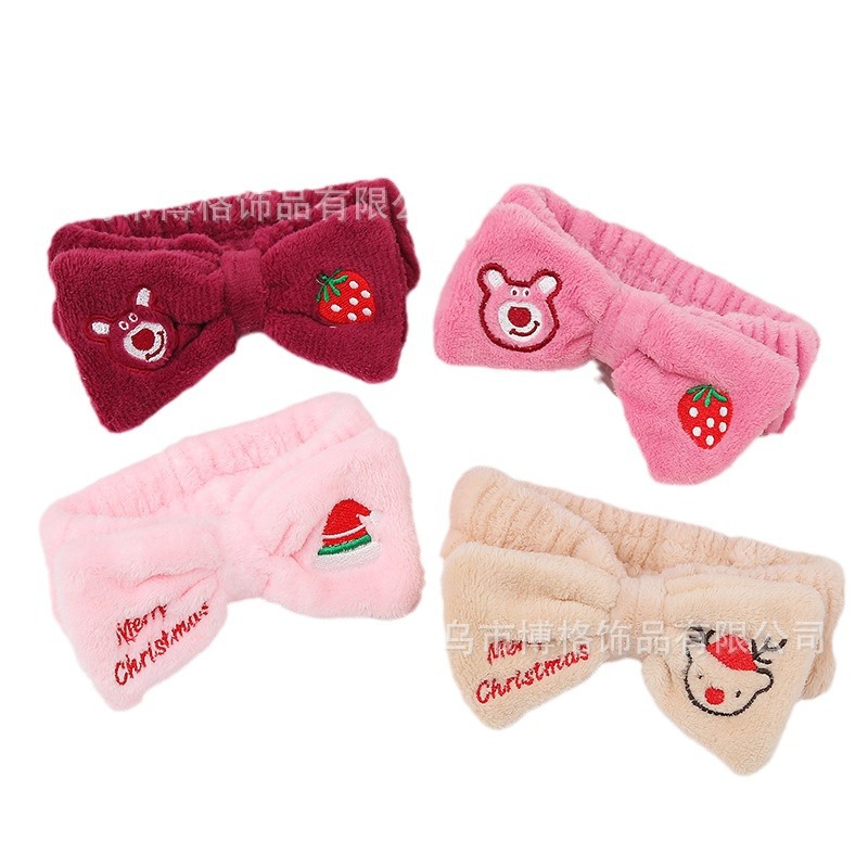 Nuevos accesorios para el cabello de fresa lindo oso de peluche banda para el cabello arco banda para el cabello al por mayor en stock hogar máscara de ojos fábrica