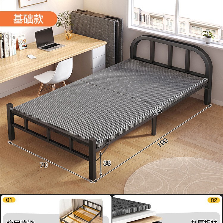 Cama plegable cama individual hogar adulto 1 m 2 pausa para el almuerzo cama pequeña dormitorio habitación de alquiler cama simple placa dura cama doble de hierro