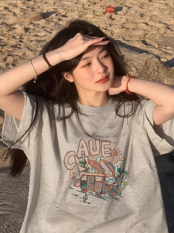 Black Short-Sleeved T-Shirt for Women 2026 New Pure Cotton Summer Design Half-Sleeved Loose American Style Lazy Chic Top 5