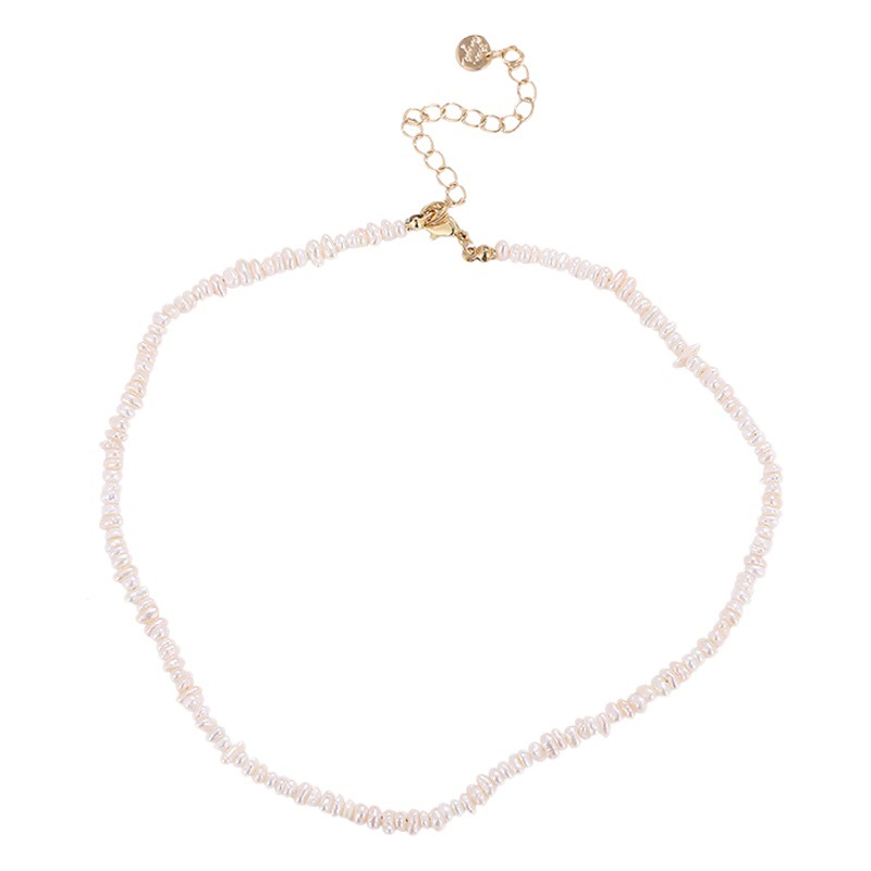 Pequeño grano de arroz natural agua dulce perla real apilados cadena clavícula temperamento simple irregular collar en forma Barroca