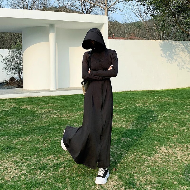 2026 New Summer Style Long Full-Body Sun Protection Clothing for Women, Black Slim-Fitting Extra-Long Dress, Anti-Uv Sun Protection Clothing