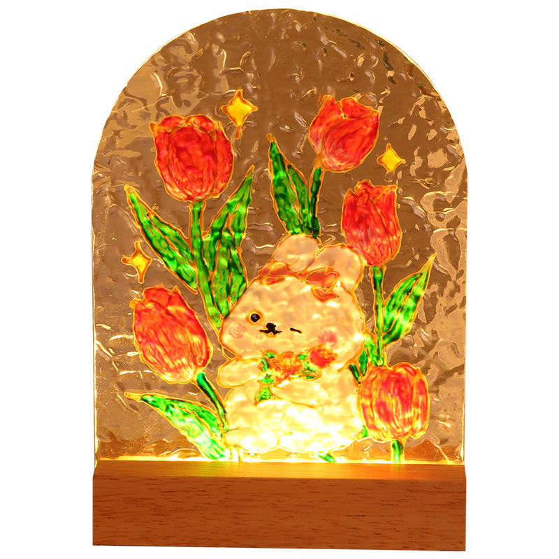 チューリップガラス絵画ナイトライト手作りDIY絵画材料パック水波紋アクリル板中秋節ギフト|undefined