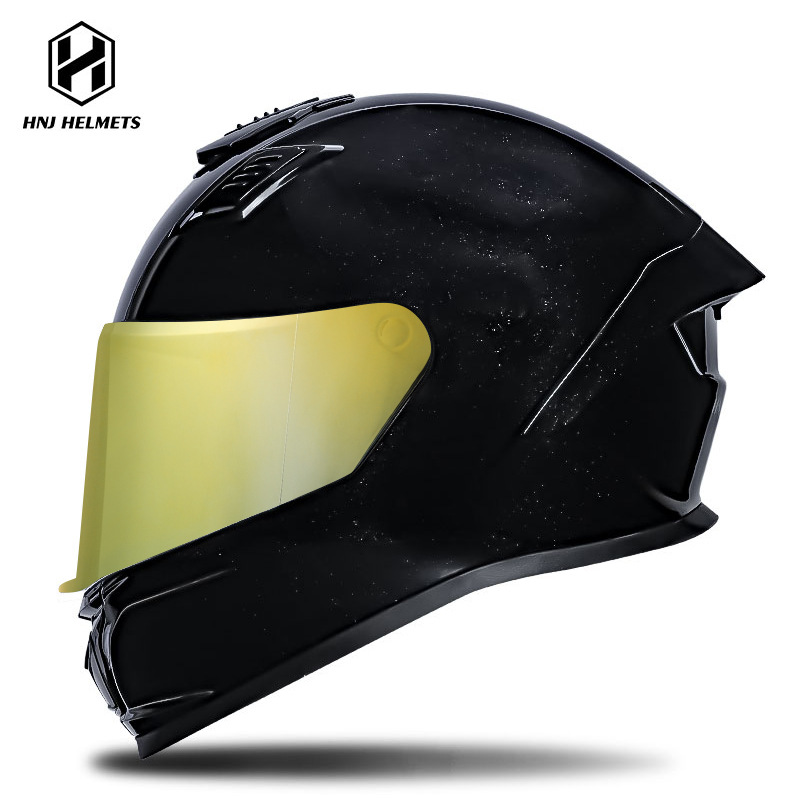 Motosiklet kaskı (dəbilqə) | Universal Helmet Summer Sunscreen - 607-bright-black-transparent-visor-gold-plated-visor-s