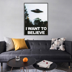 I WANT TO BELIEVE Spaceship Decorative Painting X-Files Movie Poster Framed Canvas Print