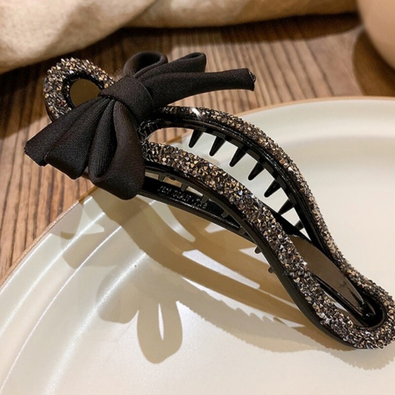 新款蝴蝶结镶钻一字夹轻奢发卡女ins后脑高级盘发神器鸭嘴夹发饰|undefined