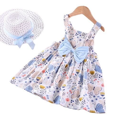 Children's Summer  New Sweet Blouse Dress Princess Skirt with Butterfly Petal Decoration for Dropshipping