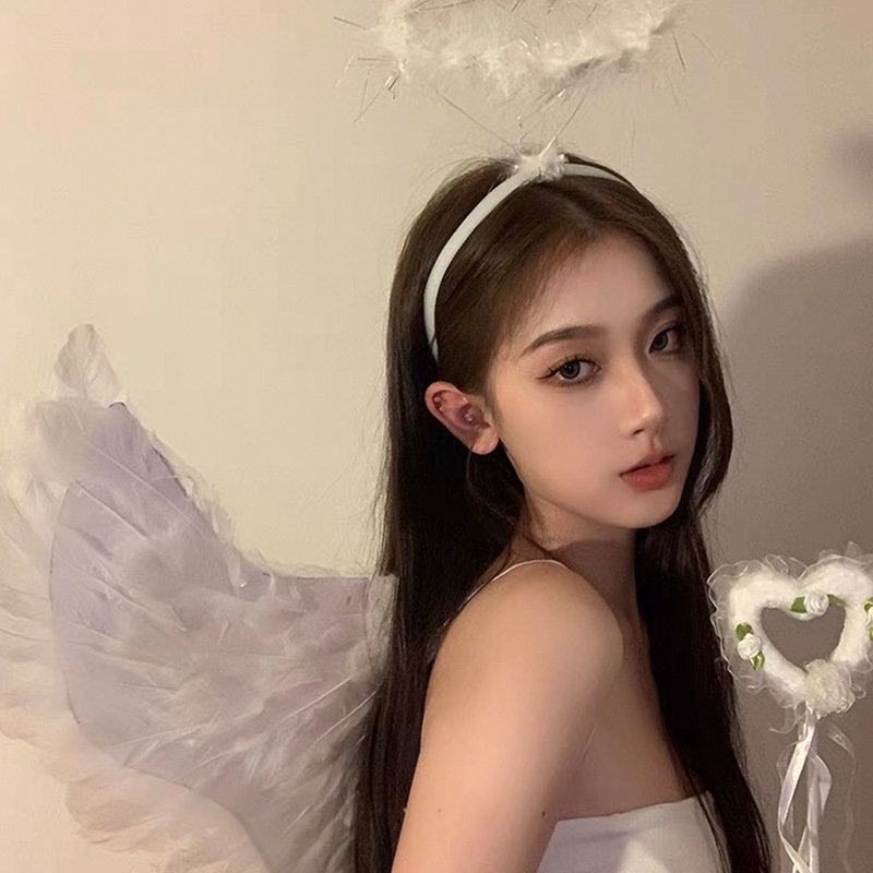 Alas de ángel plumas negras alas props cospaly Halloween Navidad vestir con traje tocado