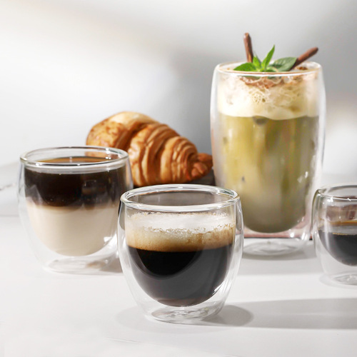 Simple double-layer insulated transparent glass cup, cold and hot coffee cup, creative round water cup, juice cup, cold drink cup