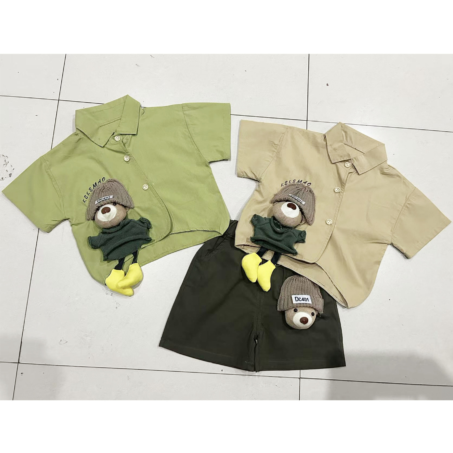 2025 Children's Thin Shirt Summer Fashionable Little Boy Cartoon Bear Short-sleeved Shirt Two-piece Baby Clothes