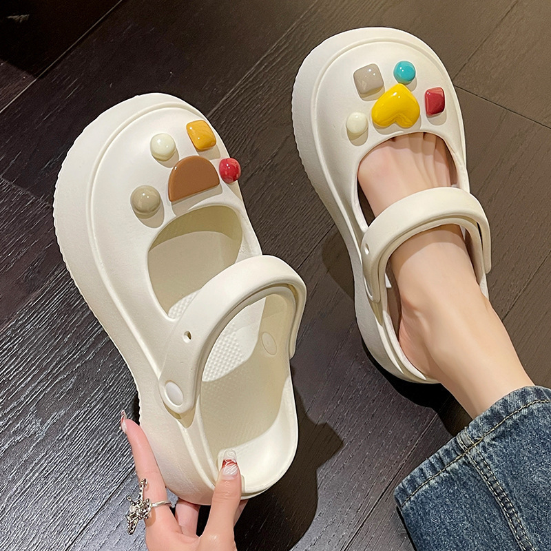 Thick-soled EVA Hole Shoes Women's Summer Outwear 2024 New Elevated Beach Mary Jane Sandals for Women
