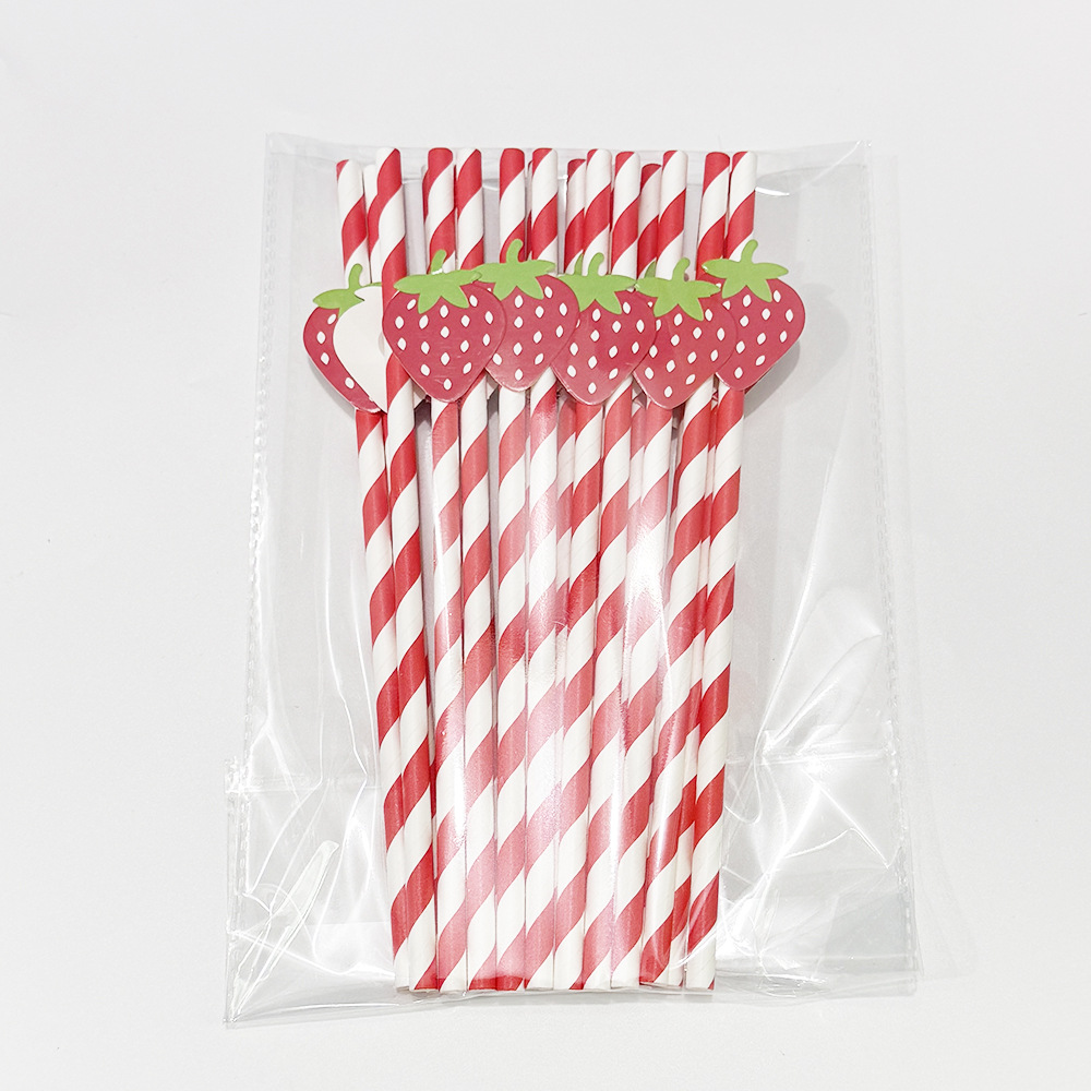 Suministros para fiestas transfronterizas Pajitas de papel creativas Pajitas de fresa Accesorios Disposición Pastel Postre Pajitas Decoración Lote de lugar