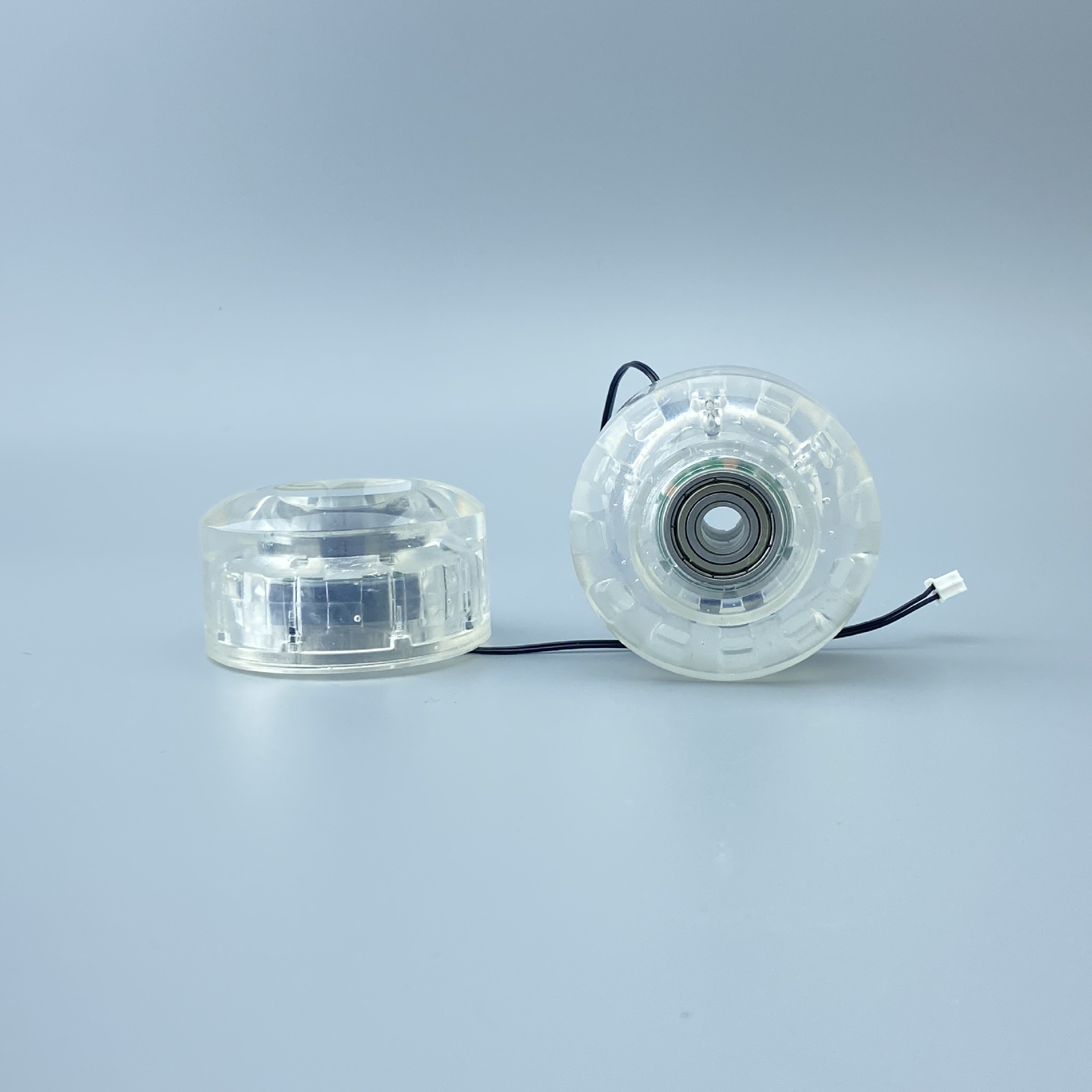Polyurethane roller skates on four wheels, generating electricity