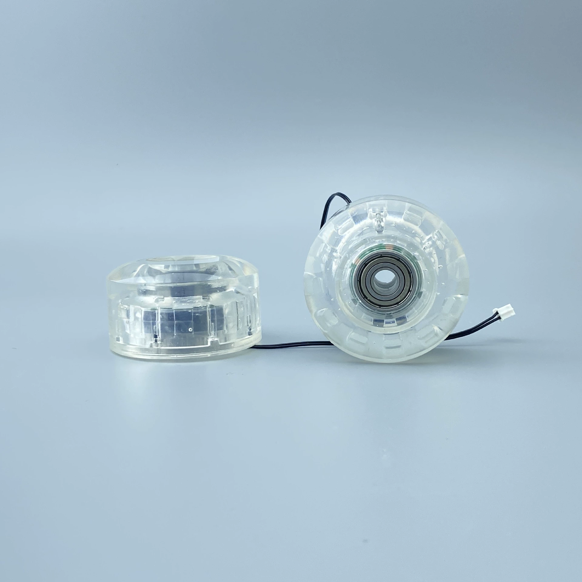 Polyurethane roller skates on four wheels, generating electricity
