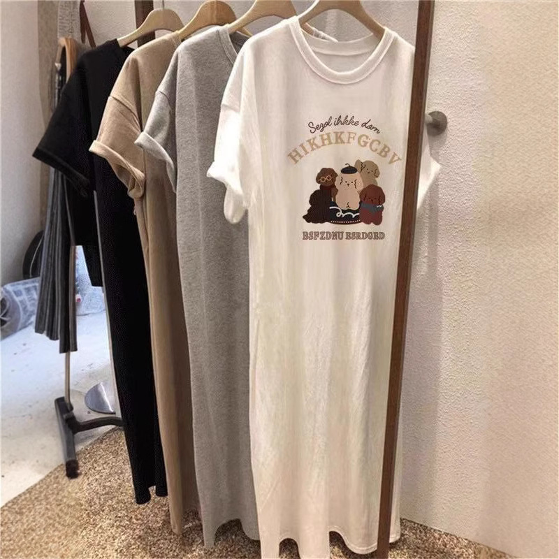 Summer Mid-Length Over-The-Knee Fashionable Korean Dress Women's T-Shirt Skirt Loose Large Size Pregnant Women Lazy One-Piece Dress Summer Mid-Length Over-The-Knee Fashionable Korean Dress Women's T-Shirt Skirt Loose Large Size Pregnant Women Lazy One-Piece Dress