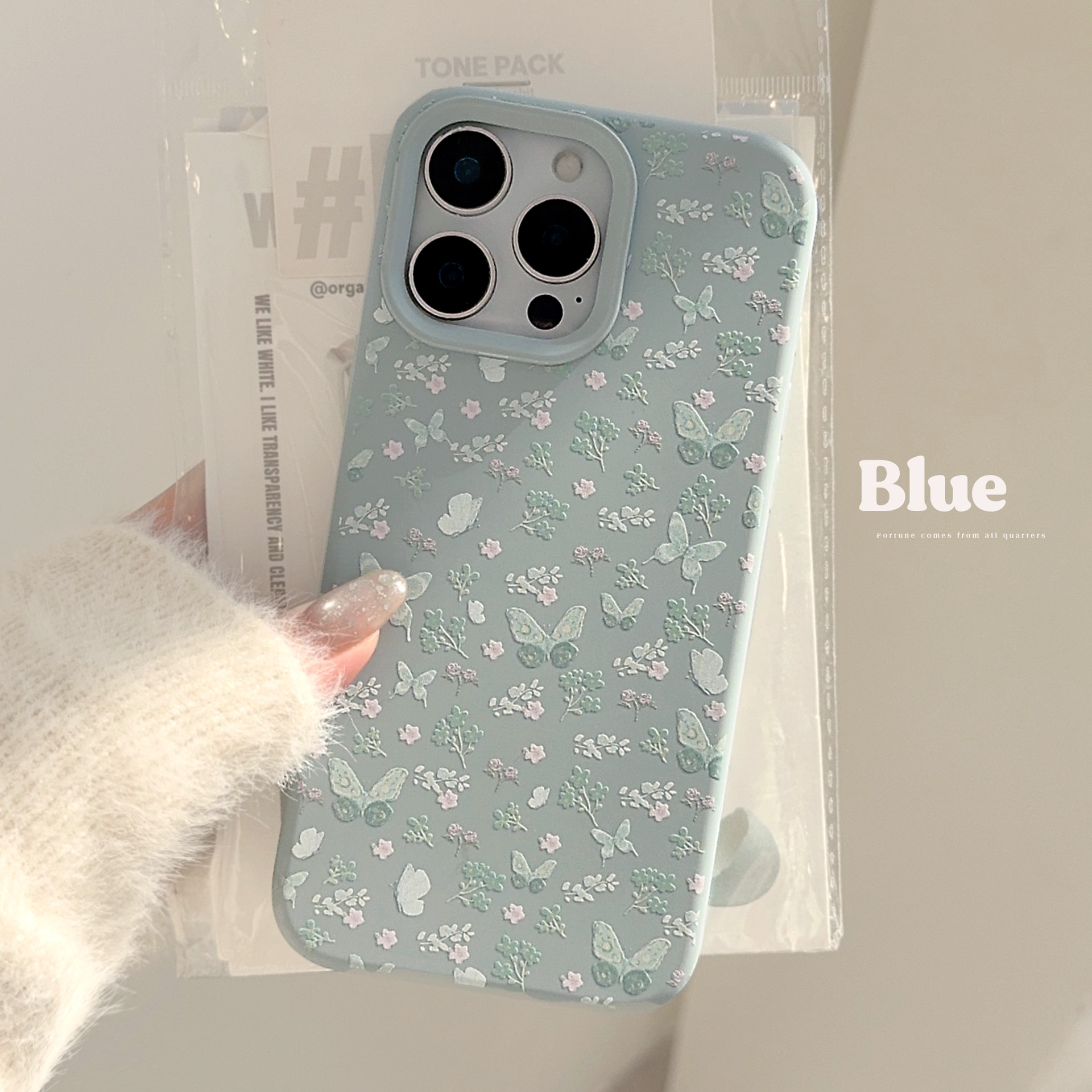 [under the Tower] Retro Blue Butterfly Floral Pattern Suitable for Iphone16 Mobile Phone Case Apple 17Promax Dropshipping 14