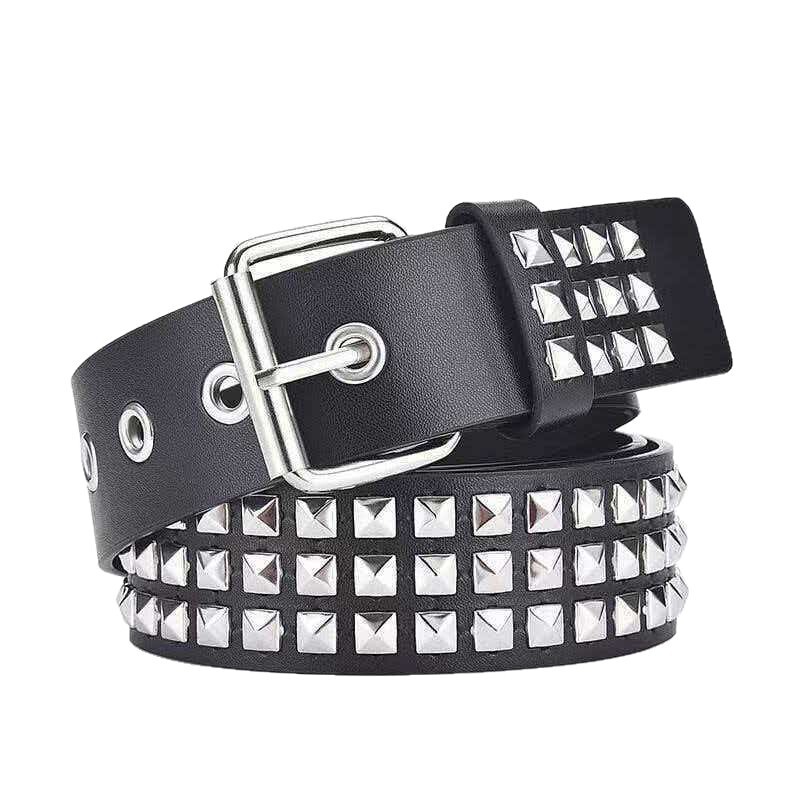 European and American Style Square Bead Rivet Belt, Metal Pyramid Belt, Unisex Punk Style Jeans, Fashionable for Commuting European and American Style Square Bead Rivet Belt, Metal Pyramid Belt, Unisex Punk Style Jeans, Fashionable for Commuting