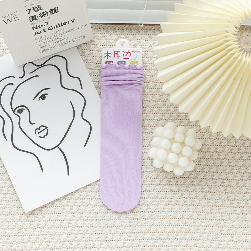 Calcetines de hielo finos de terciopelo de primavera, verano y otoño, medias a rayas para mujer, medias de hielo de tubo medio, calcetines de pila japoneses transpirables