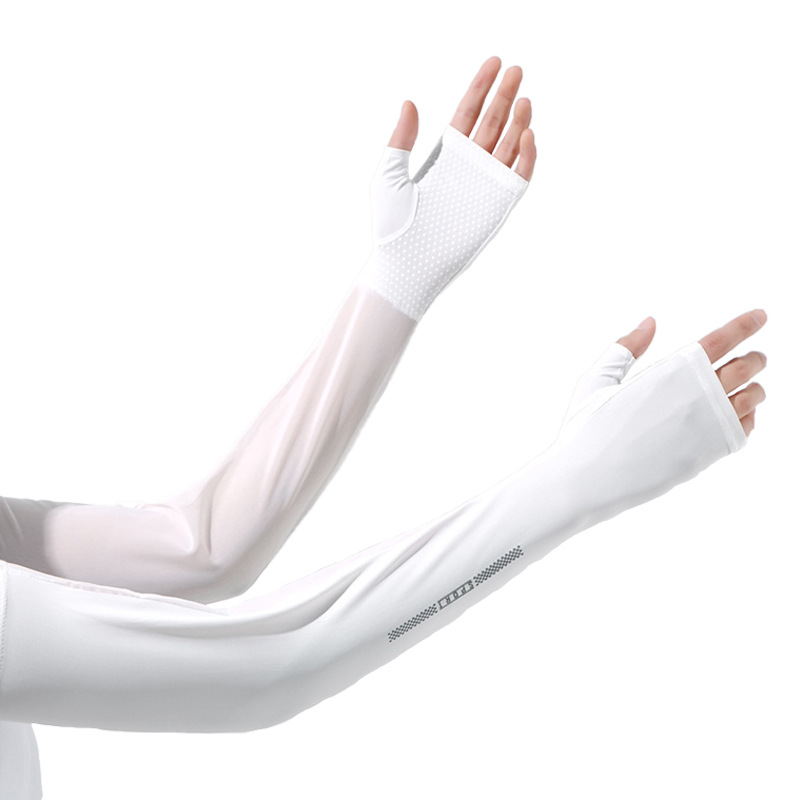 Sleeva de hielo solar para mujeres de verano medio dedo al aire libre alargado anti-UV secado rápido permeable hielo malla manga de ojos