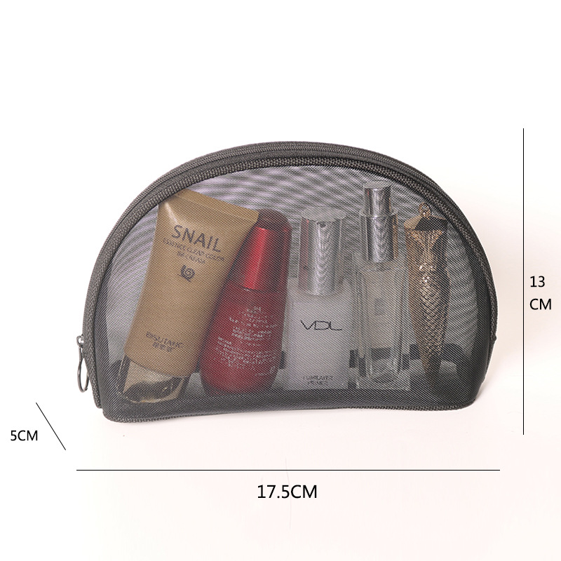 Semicírculo Rojo Negro en stock portátil simple transparente semicírculo Rojo sola red de gran capacidad de almacenamiento bolsa de cosméticos