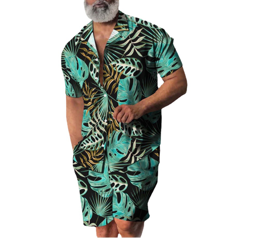 2025 transfronterizo Amazon AliExpress Europa y Estados Unidos hombres camisas casuales de manga corta pantalones cortos set