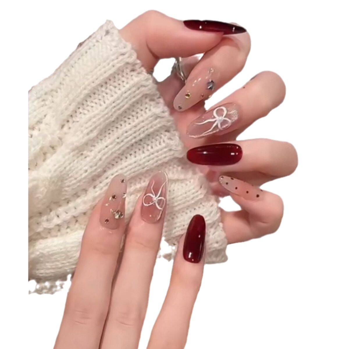 10 piezas de vinos de uñas de Año Nuevo, vinos rojos Miu, uñas hechas a mano, arco de perforación de uñas, sensación de uñas.
