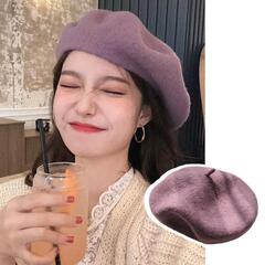 石原里美同モデルのレトロな英倫ウールのベレー帽女性の日系画家の帽子です。