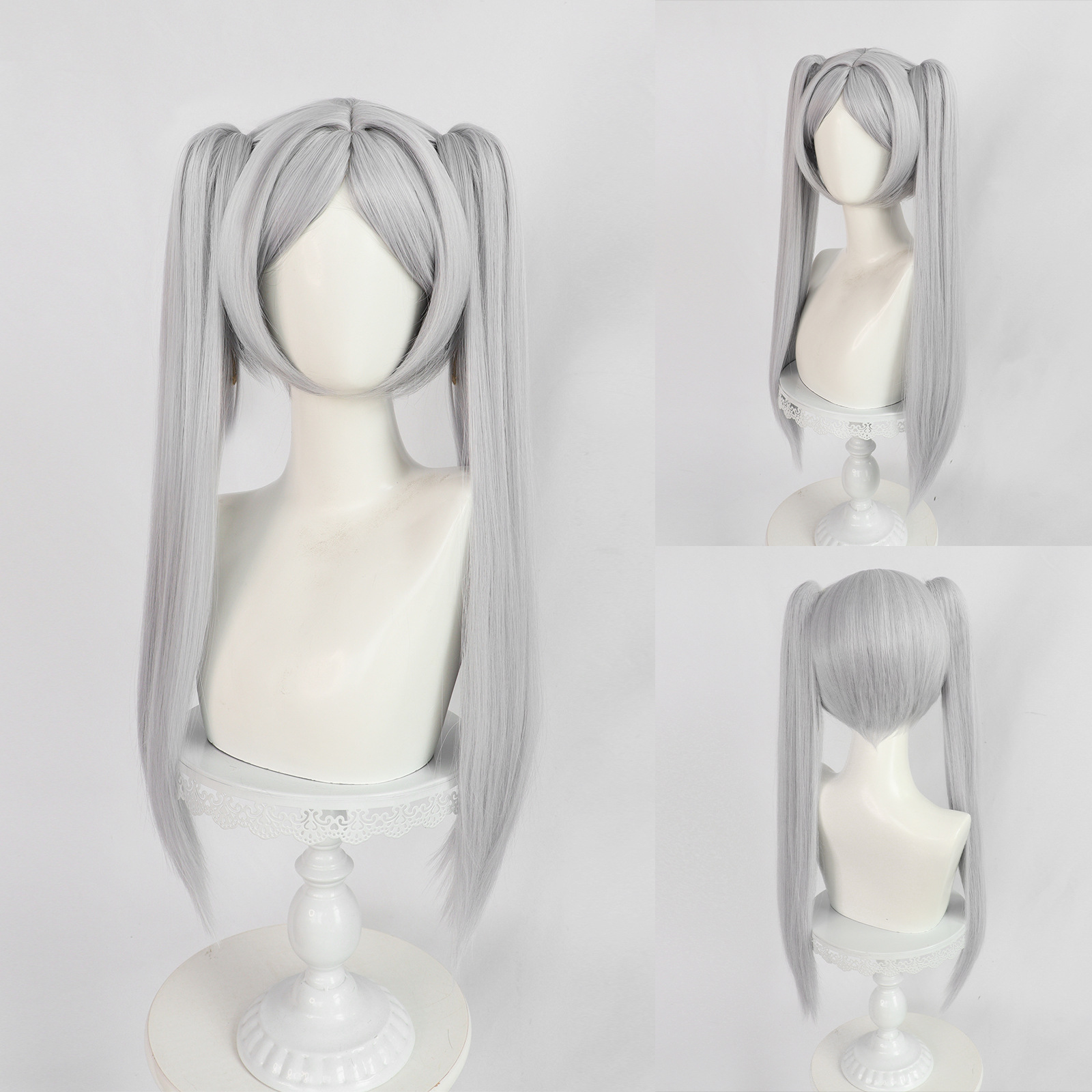 Frieren Cosplay Perücke 65CM Pferdeschwanz Perücke Frauen Lange Gerade Grau Synthetische Haar für Halloween Comic Con – Detail 1