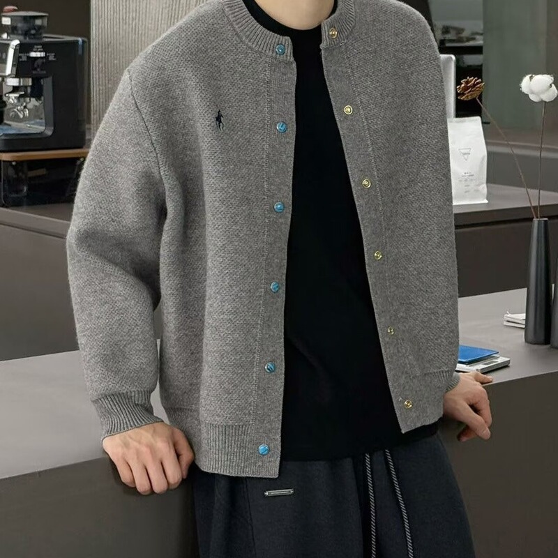 Black Simple Turquoise Button Cardigan Knitwear Jacket Men's Autum Ins Style Korean Style Right Shoulder Knitwear