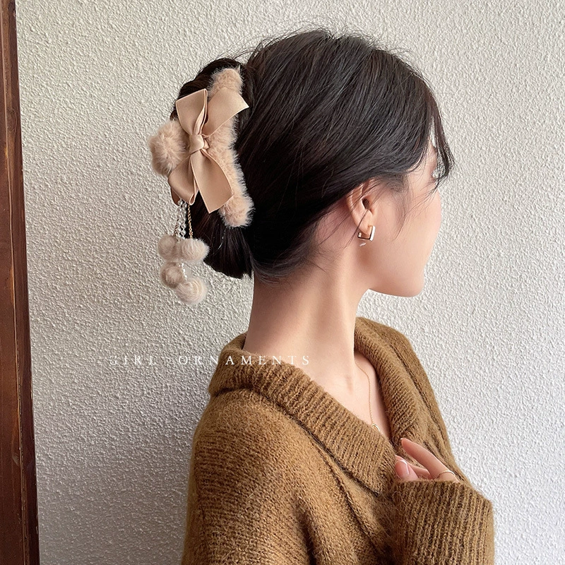 Зажим для волос с кисточками и бантом, плюшевый большой крабовый заколка, штифты для волос, акула, аксессуар для волос демисезонный